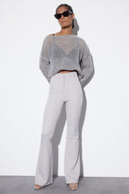 Trendyolmilla Gri İspanyol Paça Flare Bootcut Dokuma Kumaş Pantolon TOFAW19BB0581