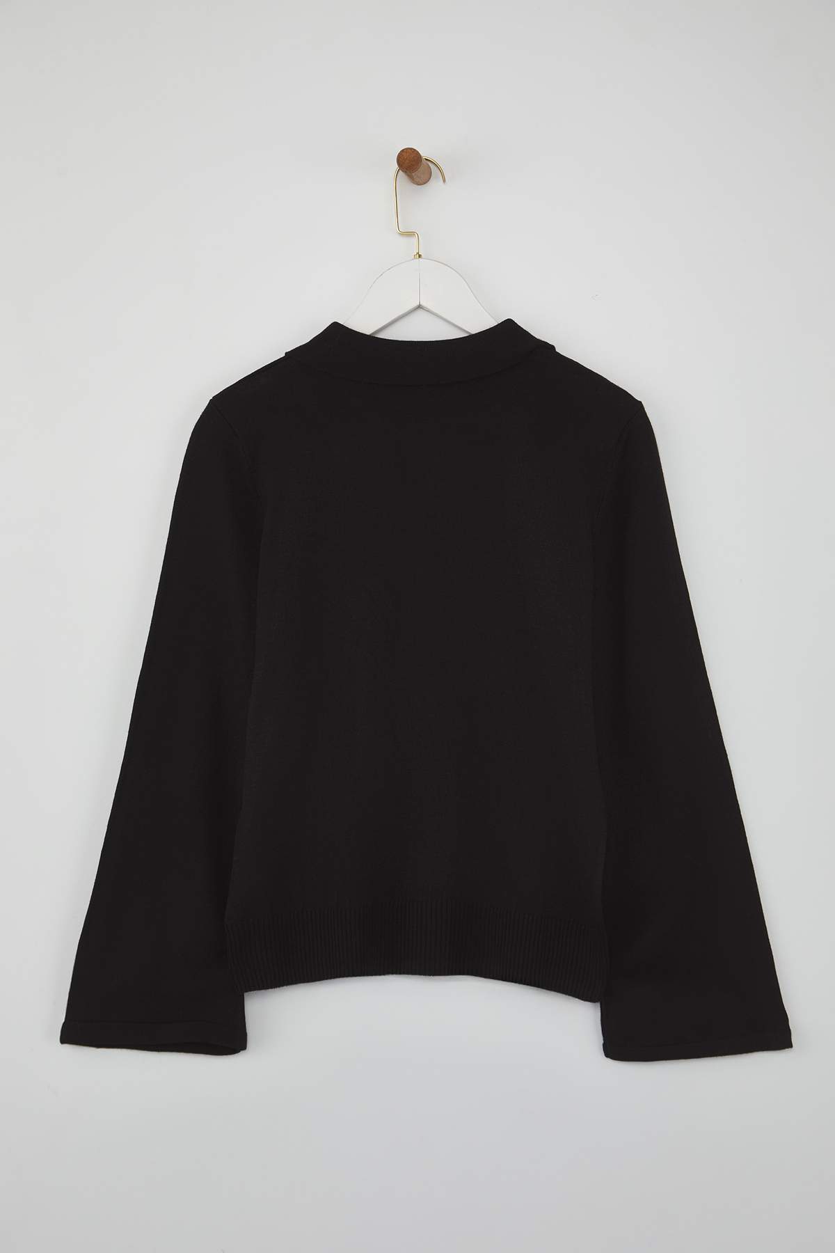 Trendyolmilla Teen Siyah*001 Polo Yaka Düz Triko Kazak TWOAW26KZ00121