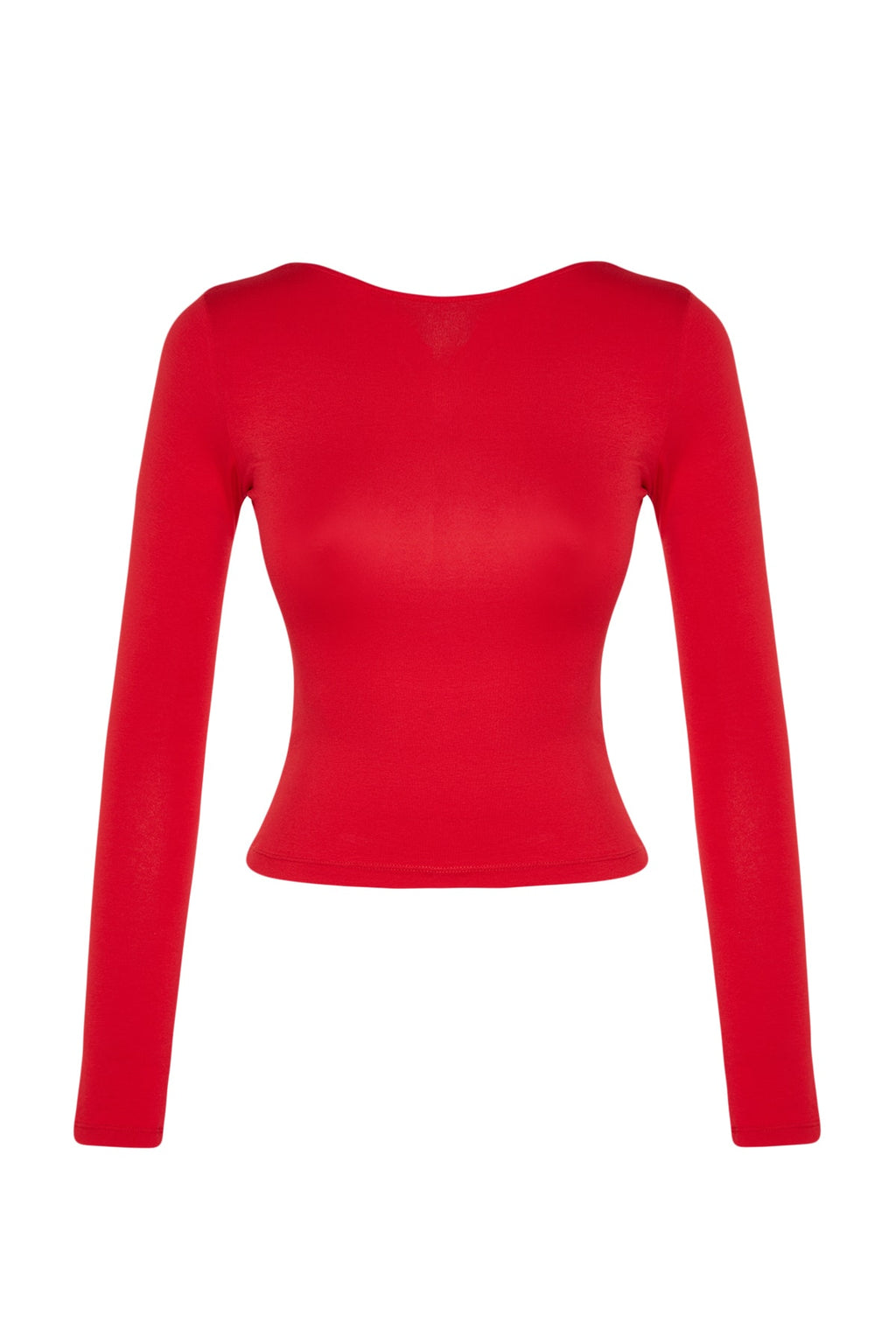 Trendyolmilla Kırmızı Pamuklu Esnek Sırt Dekolteli Fitted/Vücuda Oturan Esnek Bluz TWOAW24BZ00160