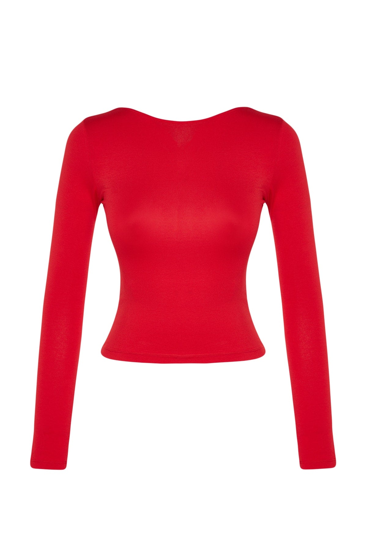 Trendyolmilla Kırmızı Pamuklu Esnek Sırt Dekolteli Fitted/Vücuda Oturan Esnek Bluz TWOAW24BZ00160