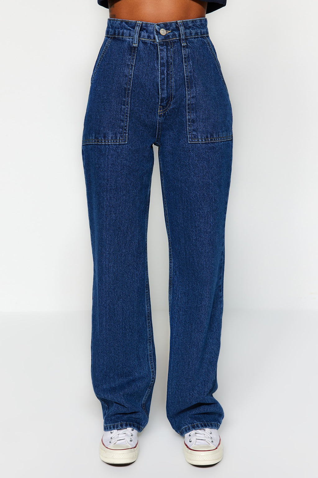 Trendyolmilla Siyah Cep Detaylı Yüksek Bel Wide Leg Jeans TWOAW22JE0595