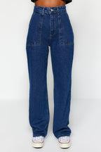 Trendyolmilla Siyah Cep Detaylı Yüksek Bel Wide Leg Jeans TWOAW22JE0595