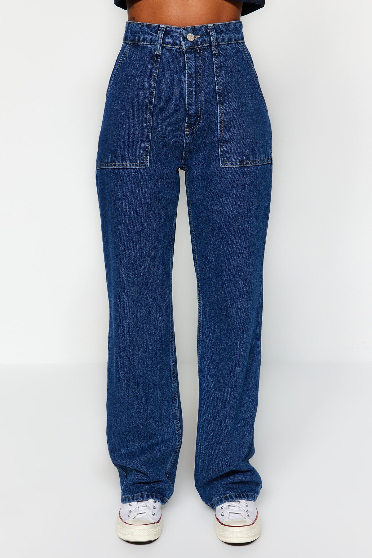 Trendyolmilla Siyah Cep Detaylı Yüksek Bel Wide Leg Jeans TWOAW22JE0595