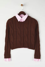 Trendyolmilla Teen Koyu Gri Gömlek Garnili Detaylı Crop Triko Kazak TWOAW26KZ00047