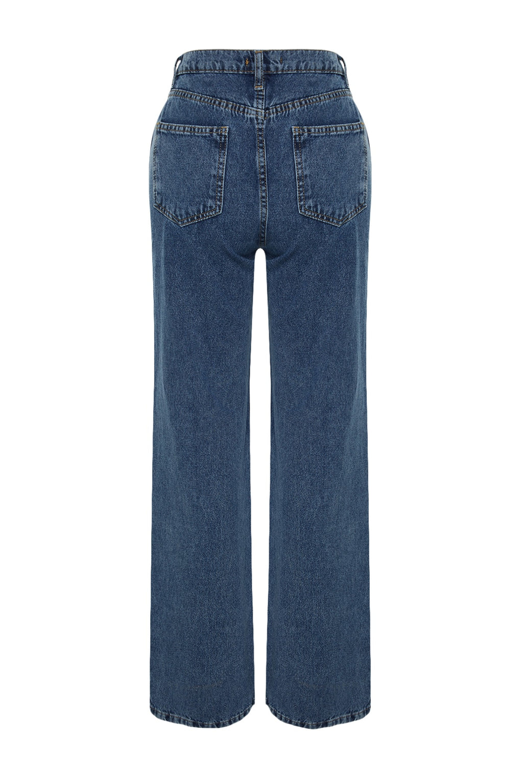 Trendyolmilla Koyu Mavi Bel Detaylı Yüksek Bel Wide Leg Jeans TWOSS21JE0385