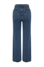 Trendyolmilla Koyu Mavi Bel Detaylı Yüksek Bel Wide Leg Jeans TWOSS21JE0385