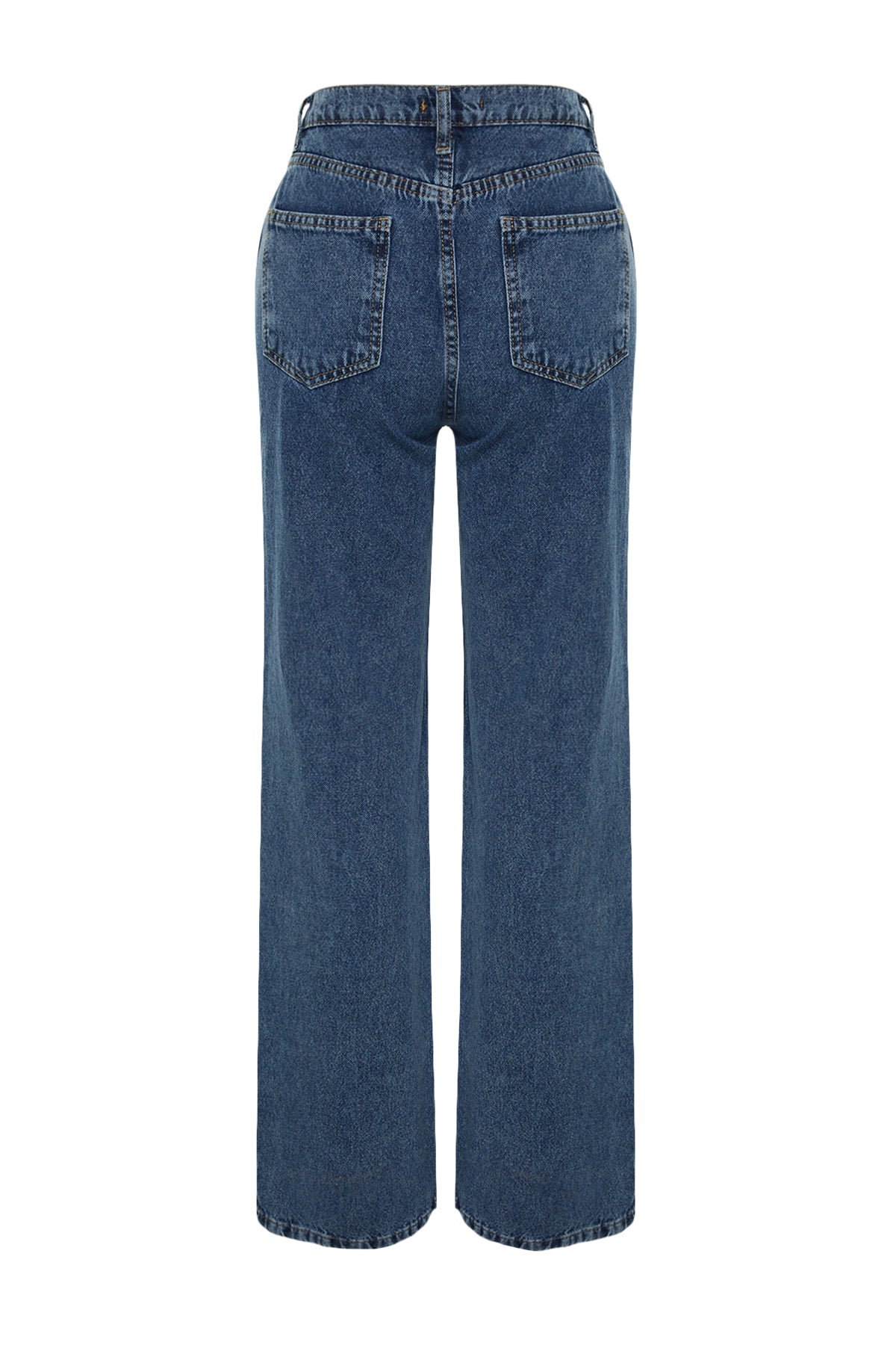 Trendyolmilla Koyu Mavi Bel Detaylı Yüksek Bel Wide Leg Jeans TWOSS21JE0385