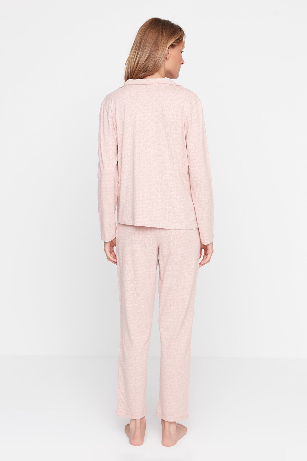 Pudra %100 Pamuklu Baskılı Örme Pijama Takımı THMAW20PT0265