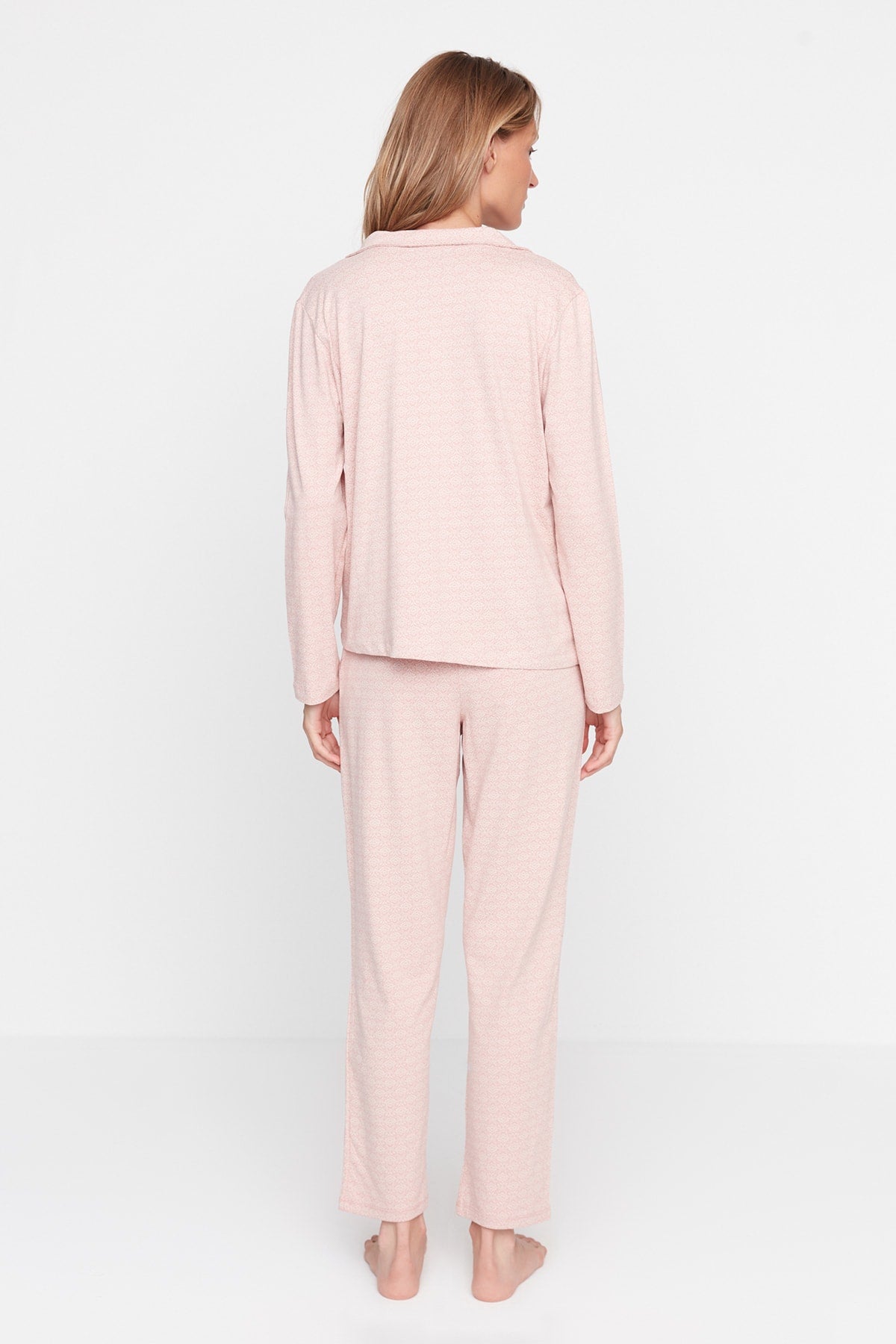 Pudra %100 Pamuklu Baskılı Örme Pijama Takımı THMAW20PT0265
