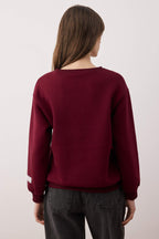 Bordo Slogan Baskılı Bisiklet Yaka Relaxed Örme Sweatshirt TWOAW26SW00220