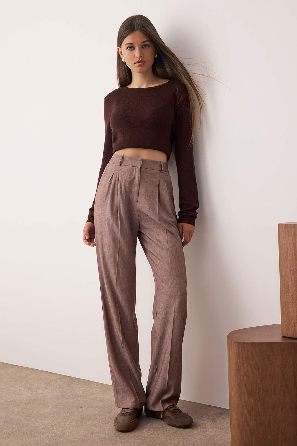 Kahverengi Pilili Wide Leg/Geniş Paça Pantolon TWOAW26PL00015