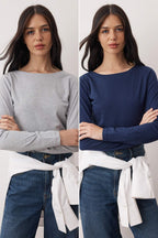 Trendyolmilla Taş-Bordo İkili Paket Kayık Yaka Fitted/Vücuda Oturan Örme Bluz TWOAW25BZ00062