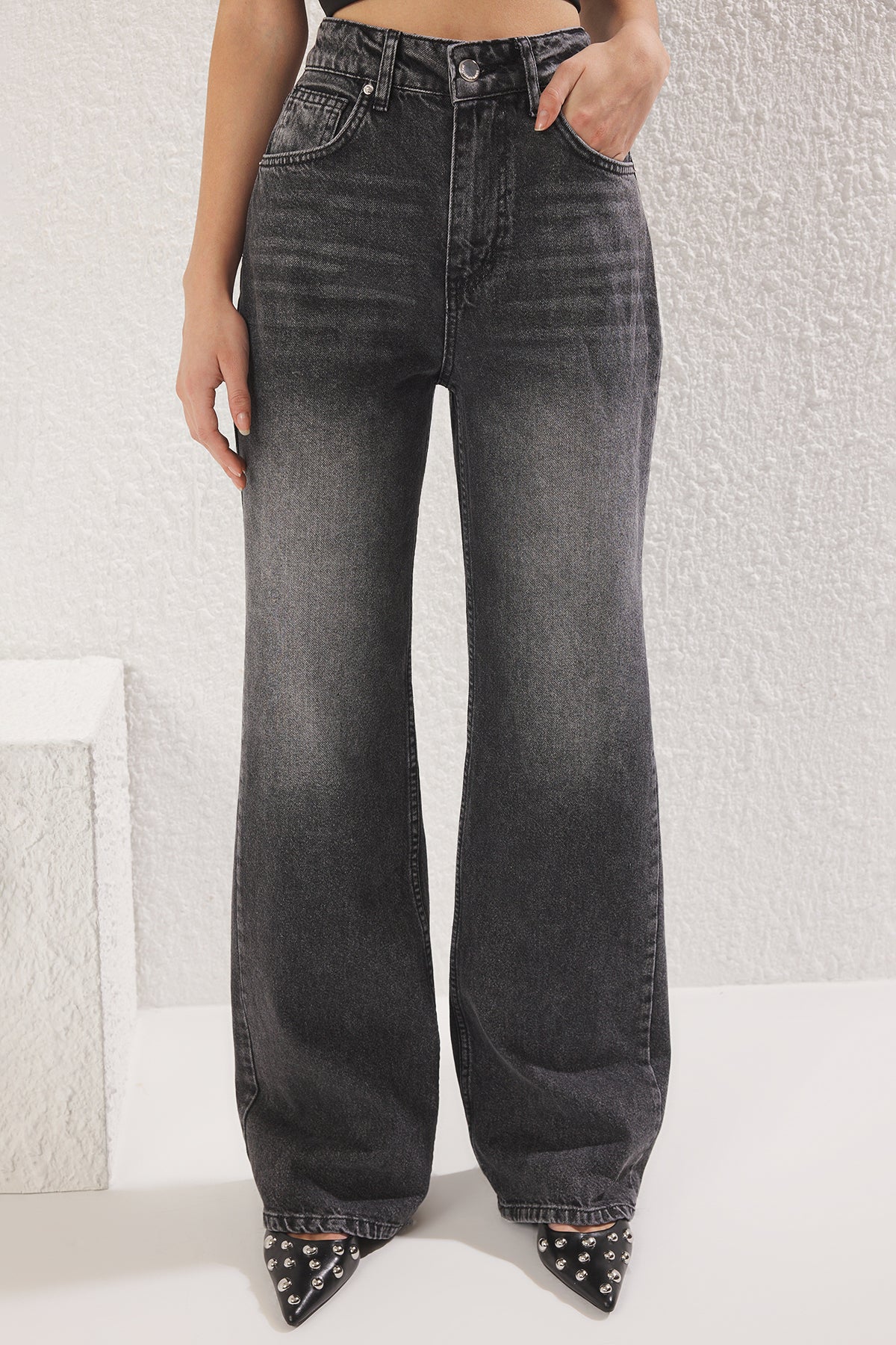 Trendyolmilla Gece Mavisi Yüksek Bel Wide Leg Jeans TWOSS25JE00172