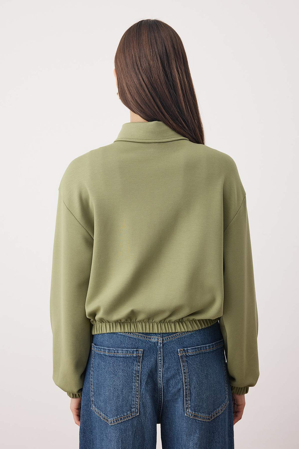 Haki Polo Yaka Çıtçıtlı Relaxed/Rahat Kesim Bomber Örme Sweatshirt TWOAW26SW00036