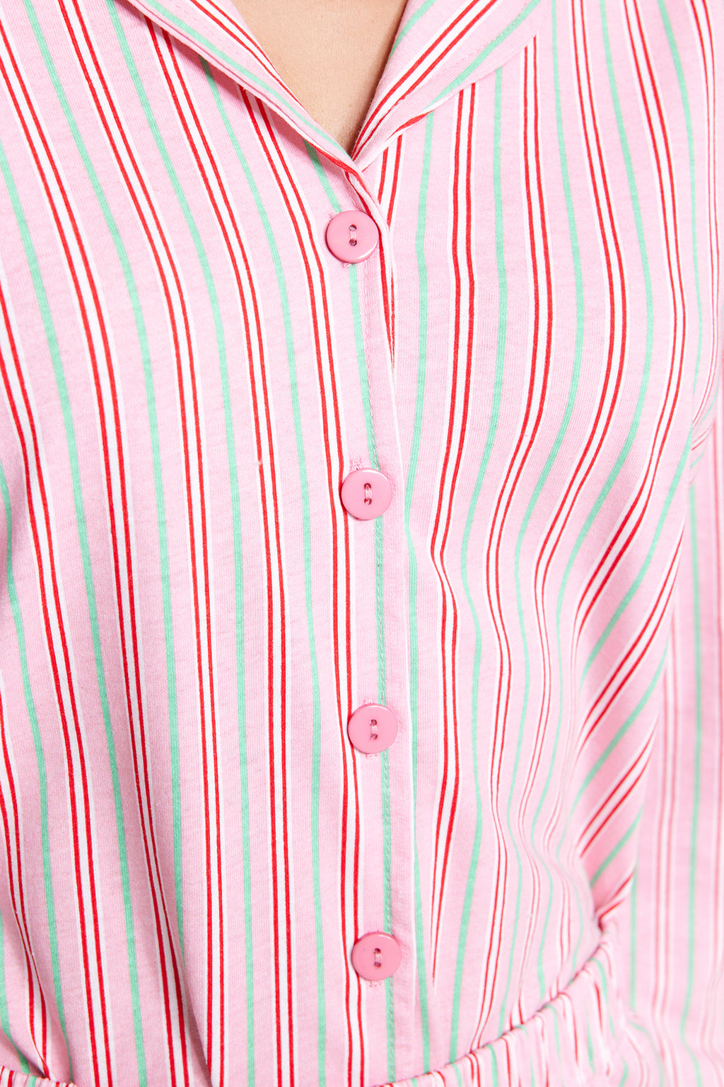 Trendyolmilla Pembe %100 Pamuklu Çizgili Gömlek-Pantolon Örme Pijama Takımı THMAW24PT00144