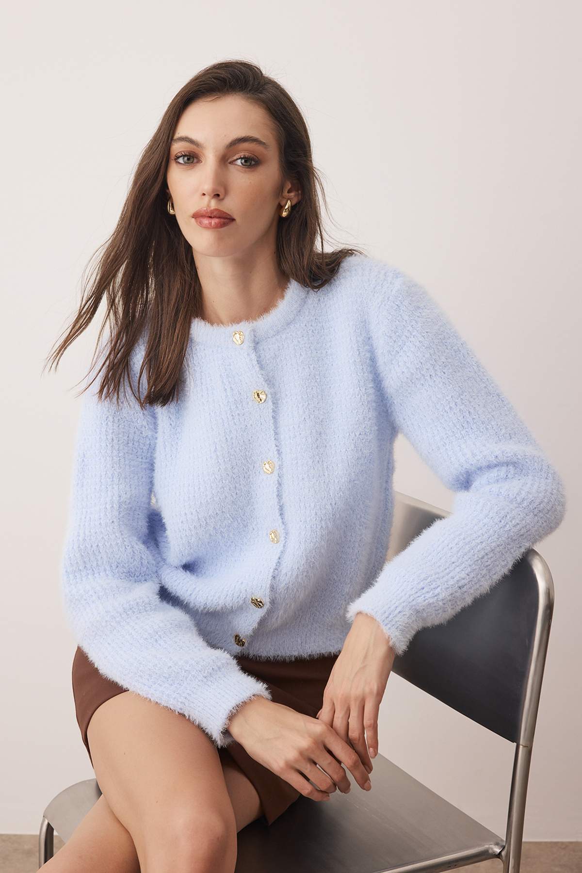 Açık Mavi Sakal/Yumoş İplik Triko Hırka TWOAW26HI00219 Main image