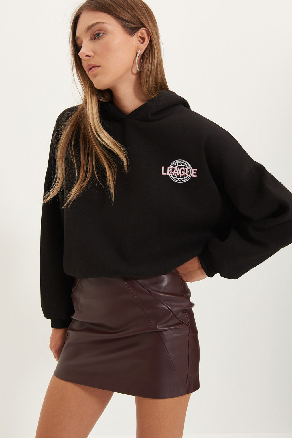 Trendyolmilla Mint Sırt Baskı Detaylı Kapüşonlu Kalın İçi Polarlı Örme Sweatshirt TWOAW22SW0711