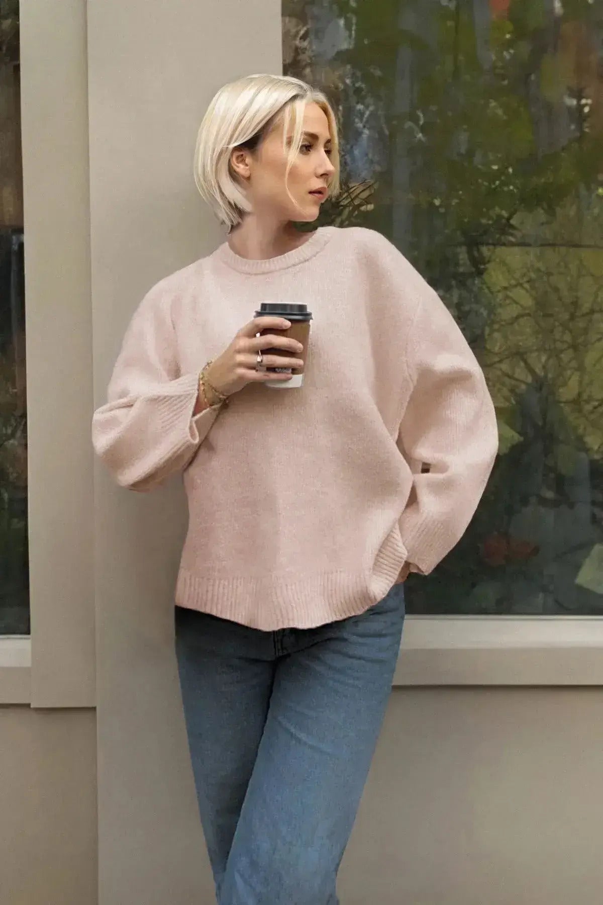 Trendyolmilla Pembe Geniş Kalıp Bisiklet Yaka Triko Kazak TWOAW25KZ00168 الصورة الرئيسية