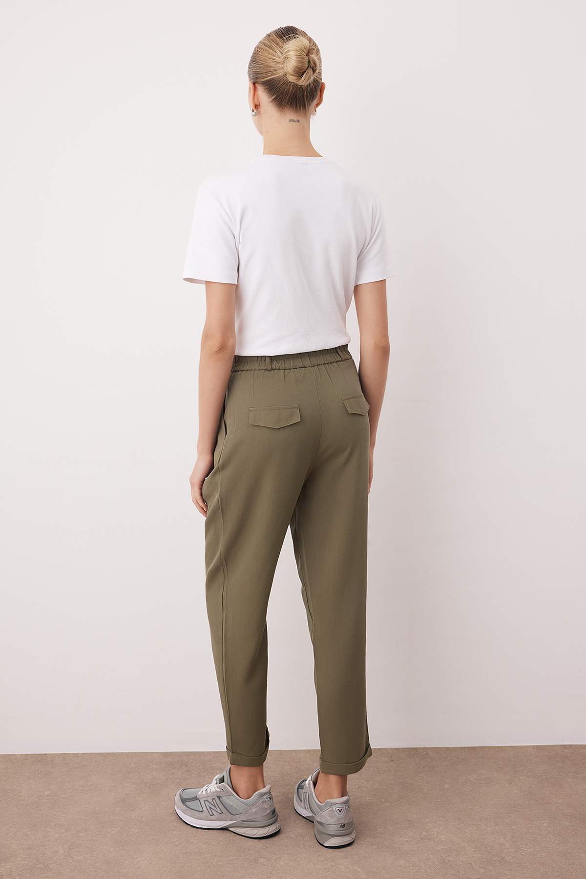 Haki Pilili Beli Lastikli Duble Paça Pantolon TWOAW26PL00125