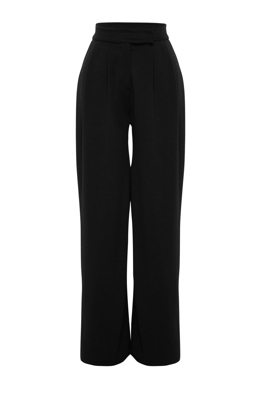 Trendyolmilla Yunus Gri Cırt Cırt Kapamalı Yüksek Bel Pileli Wide Leg/Geniş Kesim Örme Pantolon TWOAW24PL00177