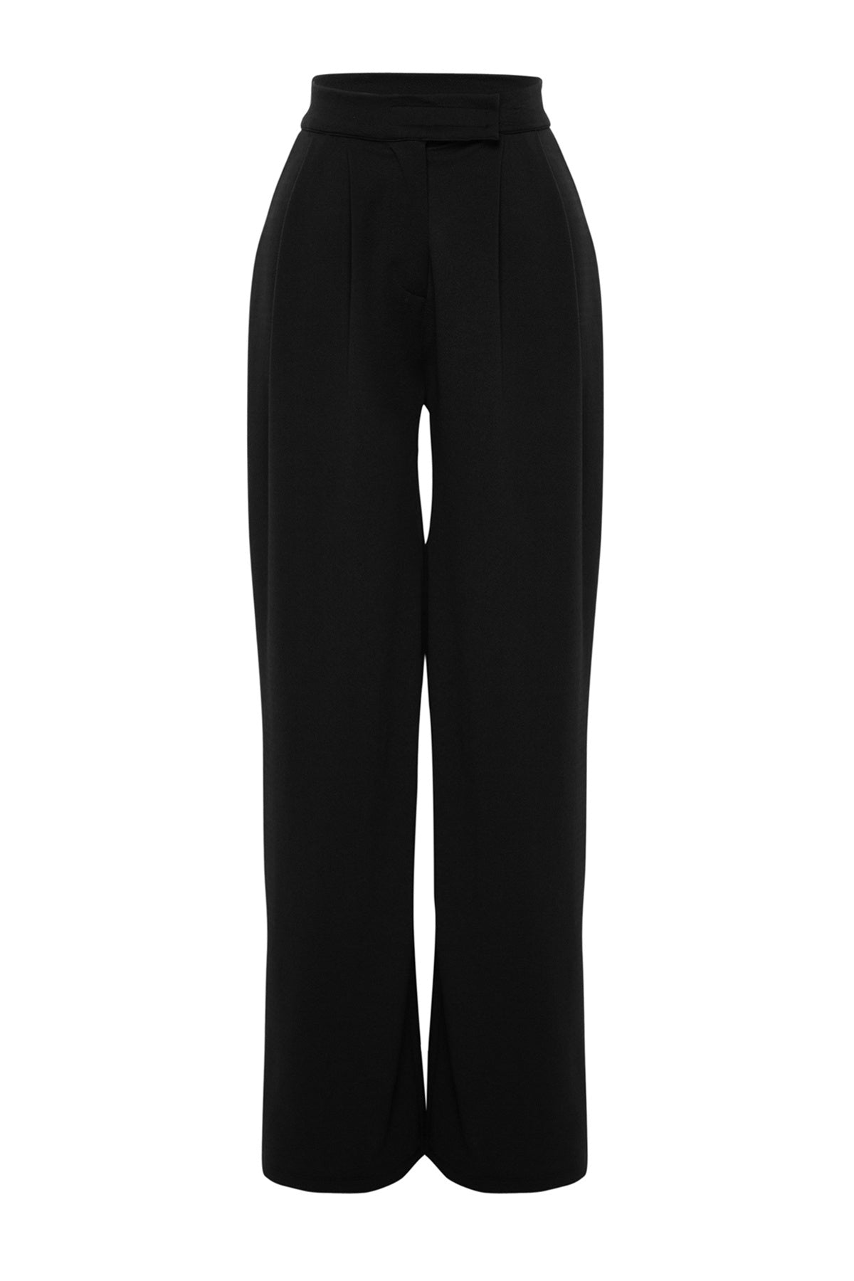 Trendyolmilla Yunus Gri Cırt Cırt Kapamalı Yüksek Bel Pileli Wide Leg/Geniş Kesim Örme Pantolon TWOAW24PL00177