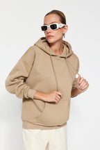 Trendyolmilla Kiremit Kalın İçi Polarlı Oversize/Geniş Kalıp Kapüşonlu Basic Örme Sweatshirt TWOAW24SW00103