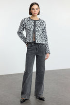 Trendyolmilla Kahverengi Leopar Desenli Triko Hırka TWOAW25HI00378