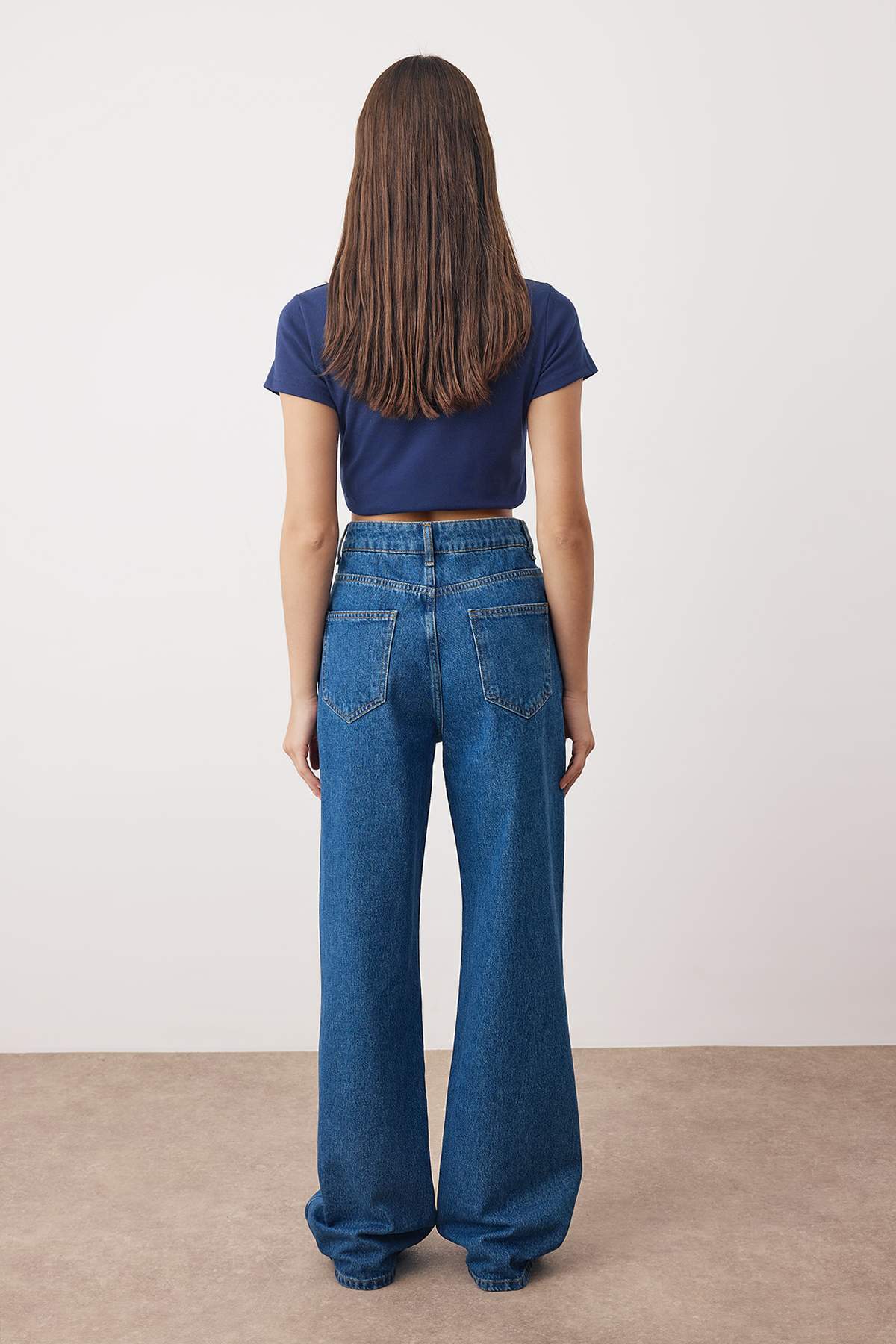 Trendyolmilla Yağ Yeşili Bel Detaylı Yüksek Bel Wide Leg Pantolon TWOAW25JE00039