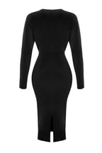 Siyah Yarasa Kol Detaylı Fitted/Vücuda Oturan Esnek Midi Örme Elbise TWOAW24EL00198