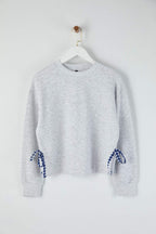 Trendyolmilla Lacivert Kalın İçi Polarlı Kurdele Detaylı Crop Boy Örme Sweatshirt TWOAW26SW00075