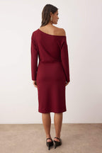 Trendyolmilla Bordo Düz Midi Asimetrik Yaka Örme Elbise TWOAW26EL00106