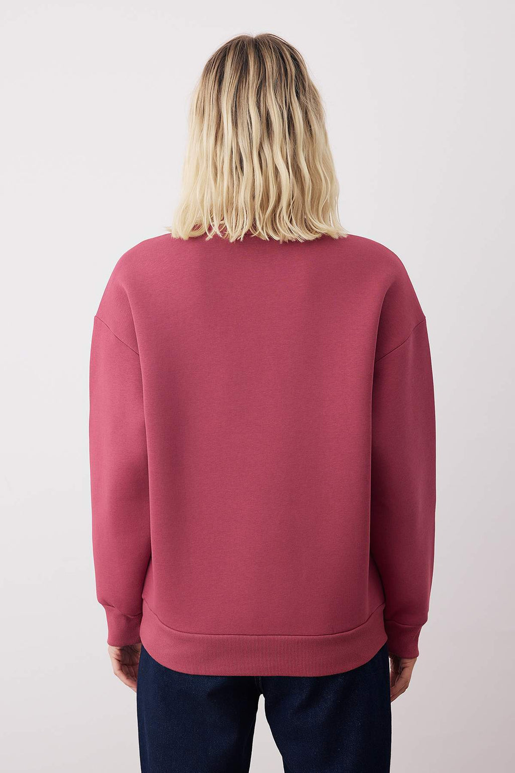 Trendyolmilla Gül Kurusu Oversize/Rahat Kesim Bisiklet Yaka Kalın/İçi polarlı Örme Sweatshirt TWOAW24SW00102
