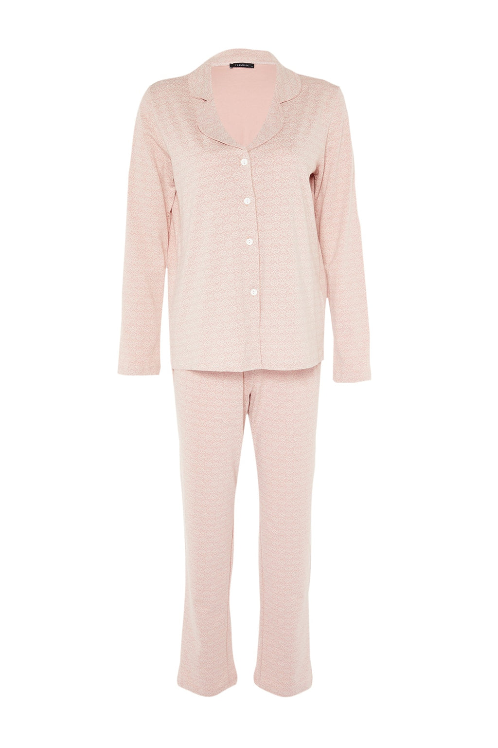 Pudra %100 Pamuklu Baskılı Örme Pijama Takımı THMAW20PT0265