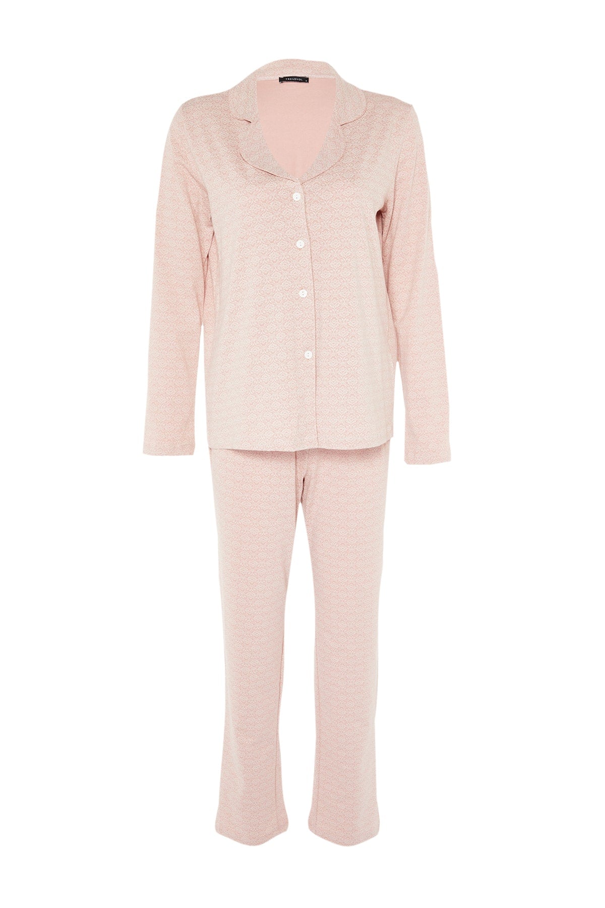Pudra %100 Pamuklu Baskılı Örme Pijama Takımı THMAW20PT0265