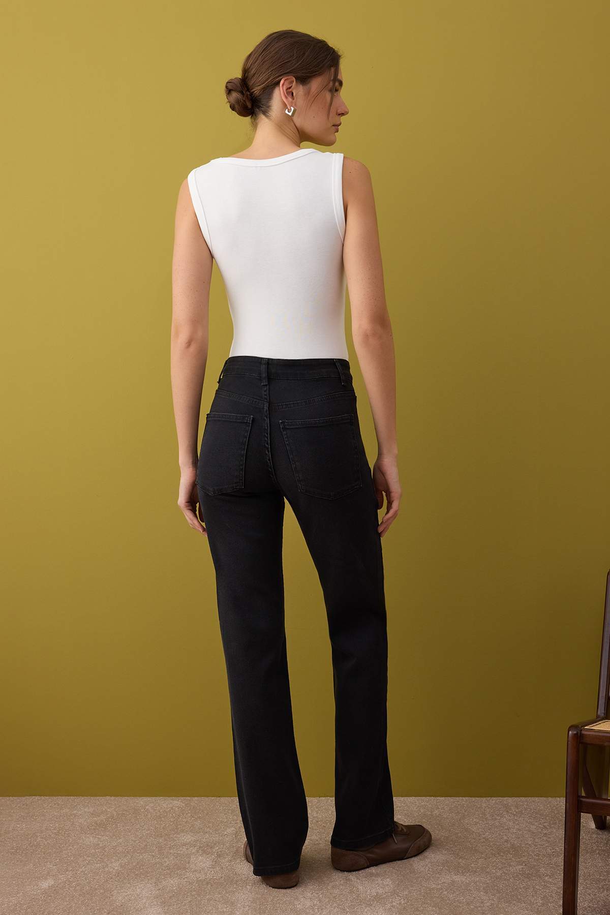 Trendyolmilla Siyah Normal Bel Geniş Paça Orta Esnek Straight Smoke Jeans TWOAW26JE00085