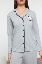 Trendyolmilla Siyah Pamuklu Panda Baskılı Gömlek-Pantolon Örme Pijama Takımı THMAW21PT0245