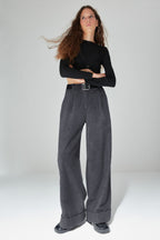 Trendyolmilla Siyah Wide Leg/Geniş Paça Yüksek Bel Dokuma  Pantolon TWOAW23PL00302