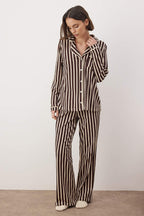 Trendyolmilla Pudra %100 Pamuklu Çizgili Biye Detaylı Örme Pijama Takımı THMAW21PT0614