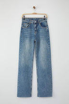 Trendyolmilla Koyu Mavi Yüksek Bel Comfort Paçası Kesikli Wide Leg Palazzo Jeans TWOAW26JE00081