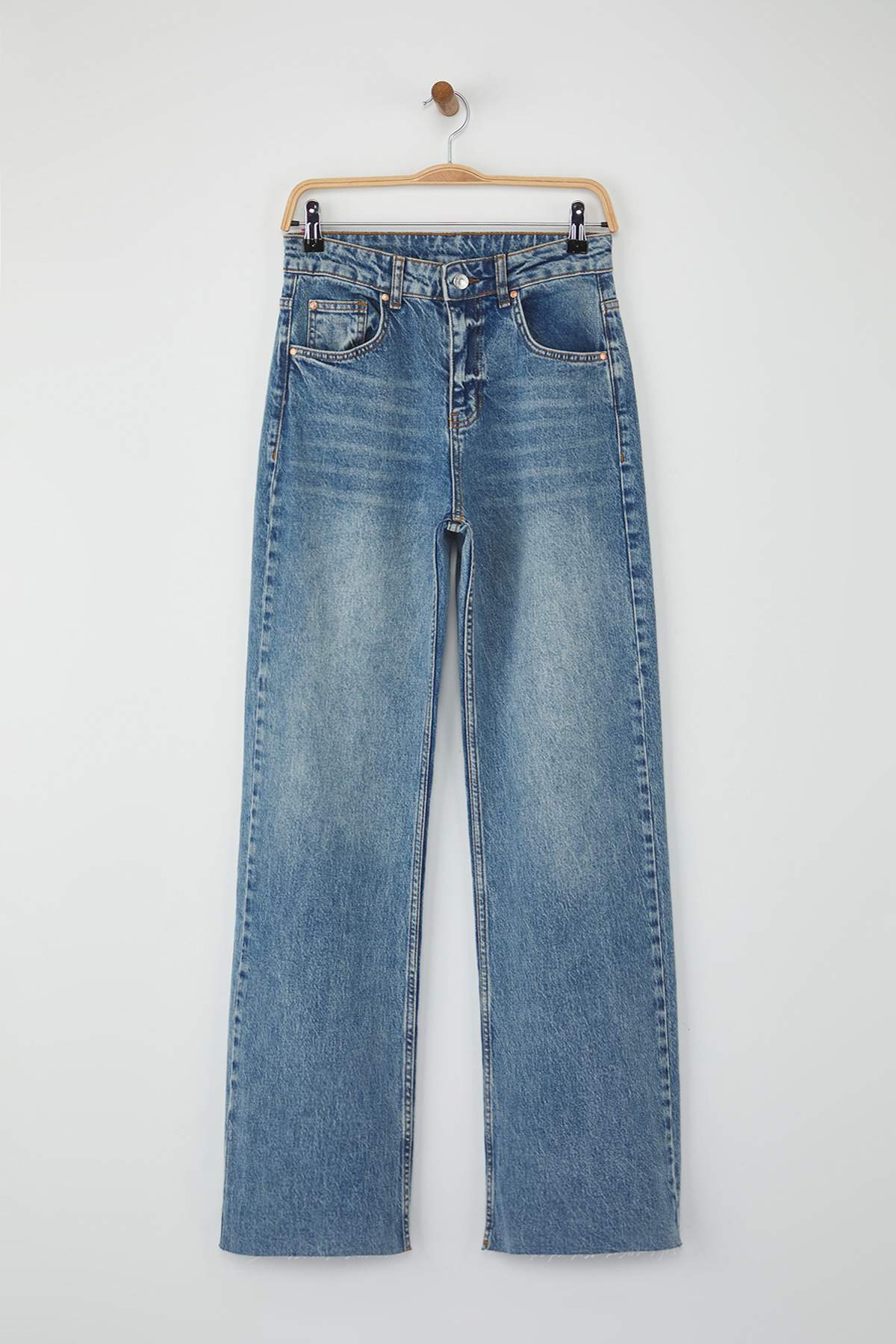 Trendyolmilla Siyah Yüksek Bel Paçası Kesikli Wide Leg/Geniş Paça Palazzo Comfort/Esnek Smoke Jeans TWOAW26JE00081