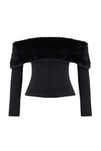 Siyah Suni Kürklü Carmen Yaka Örme Party Bluz TPRAW26BZ00047