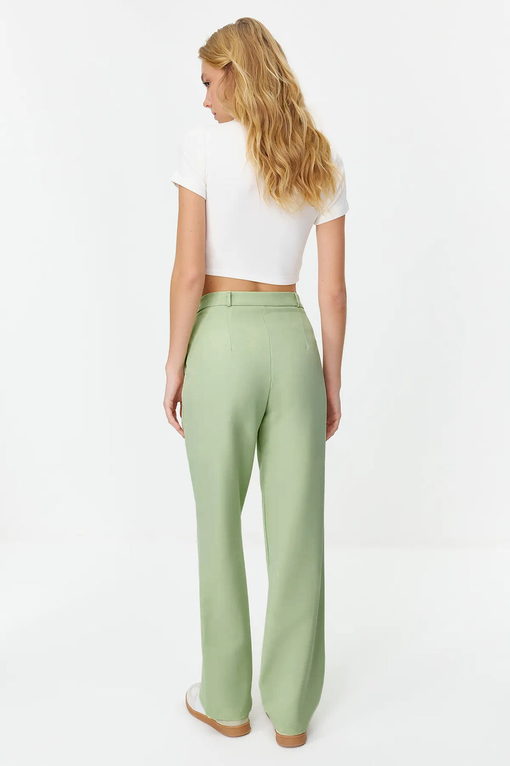 Trendyolmilla Mint Straight/Düz Kesim Pileli Dokuma Kumaş Pantolon TWOSS21PL0155