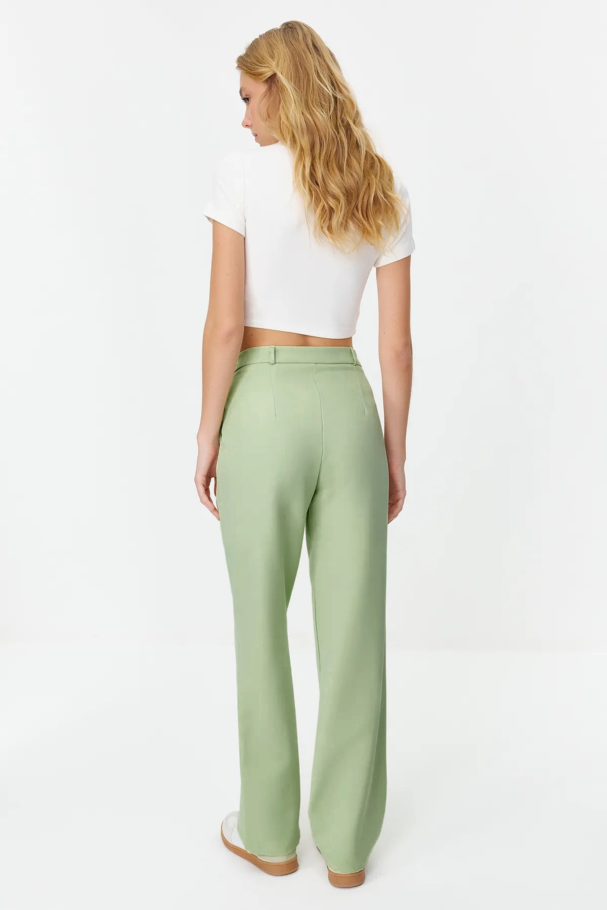 Trendyolmilla Mint Straight/Düz Kesim Pileli Dokuma Kumaş Pantolon TWOSS21PL0155