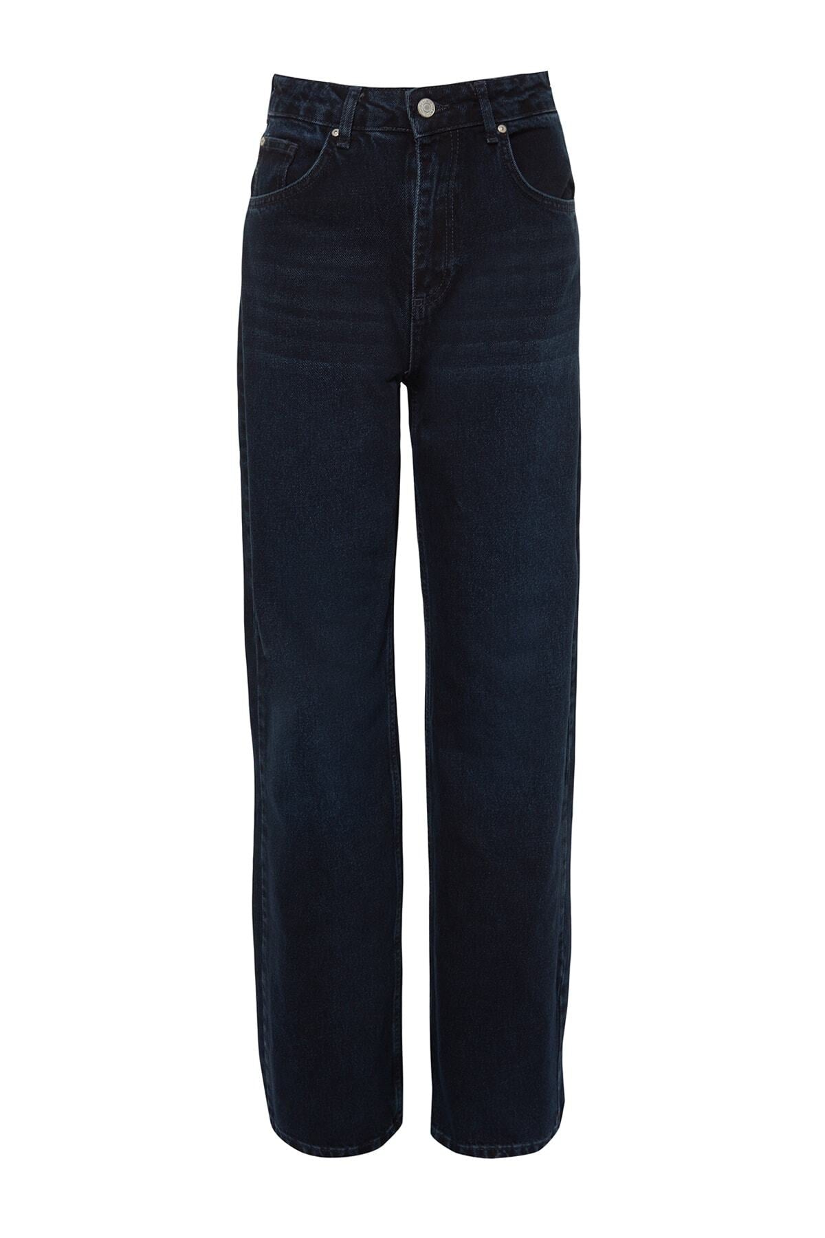 Trendyolmilla Mavi*002 Yüksek Bel Wide Leg Geniş Paça %100 Pamuk Non-Stretch Jeans TWOSS23JE00083
