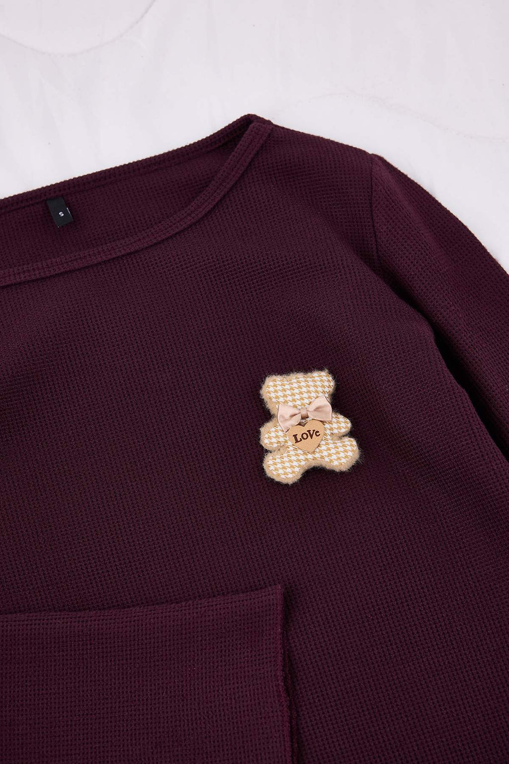 Trendyolmilla Bordo Kurdele/Fiyonklu Yumuşak Kışlık Waffle Örme Pijama Takımı THMAW26PT00187