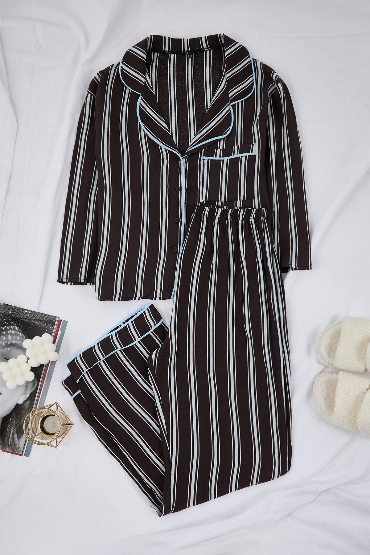 Trendyolmilla Bordo Biyeli Viskon Dokuma Pijama Takımı THMAW21PT0292