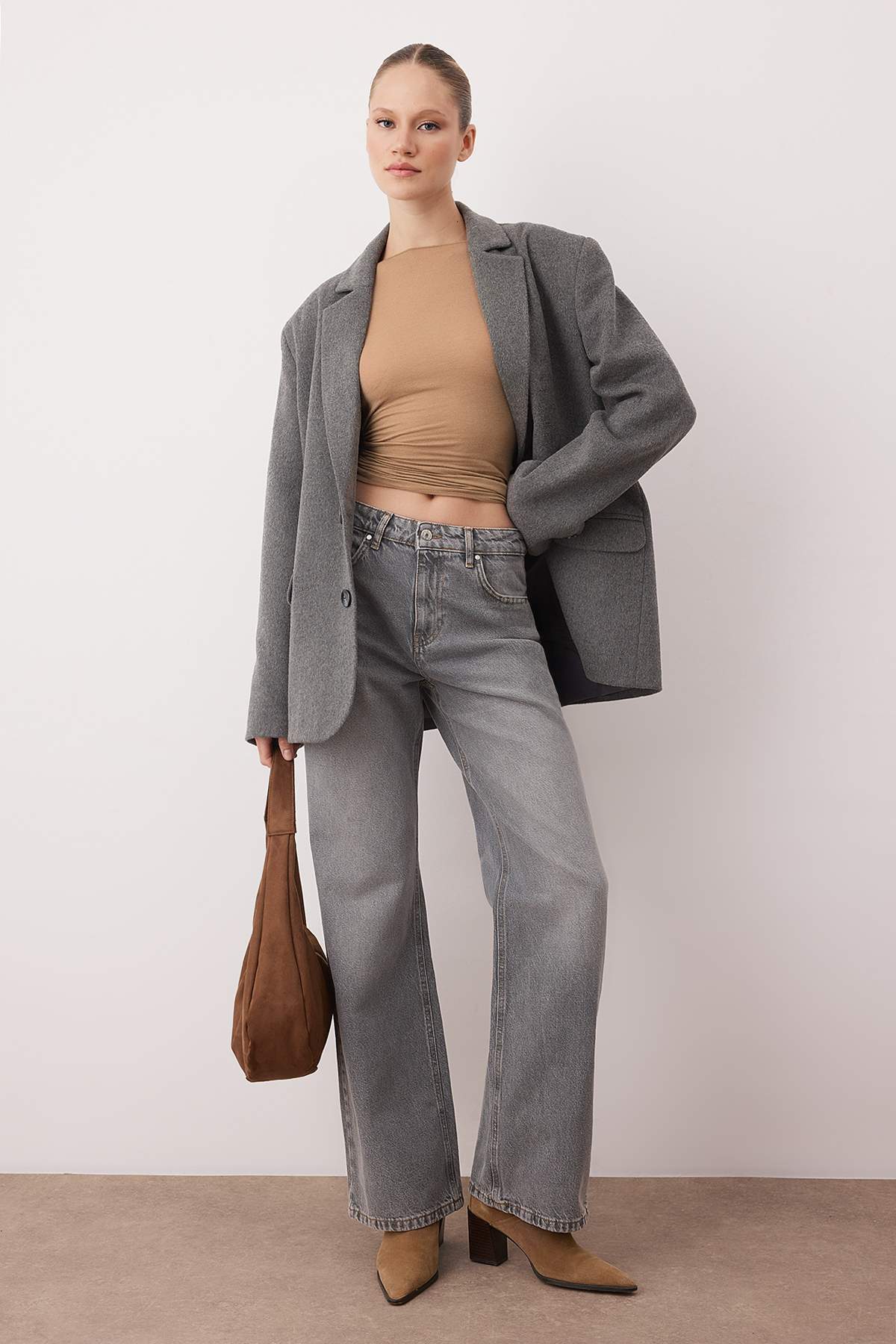 Trendyolmilla Gri  Yüksek Bel Wide Leg Jeans TWOAW26JE00007 Main image