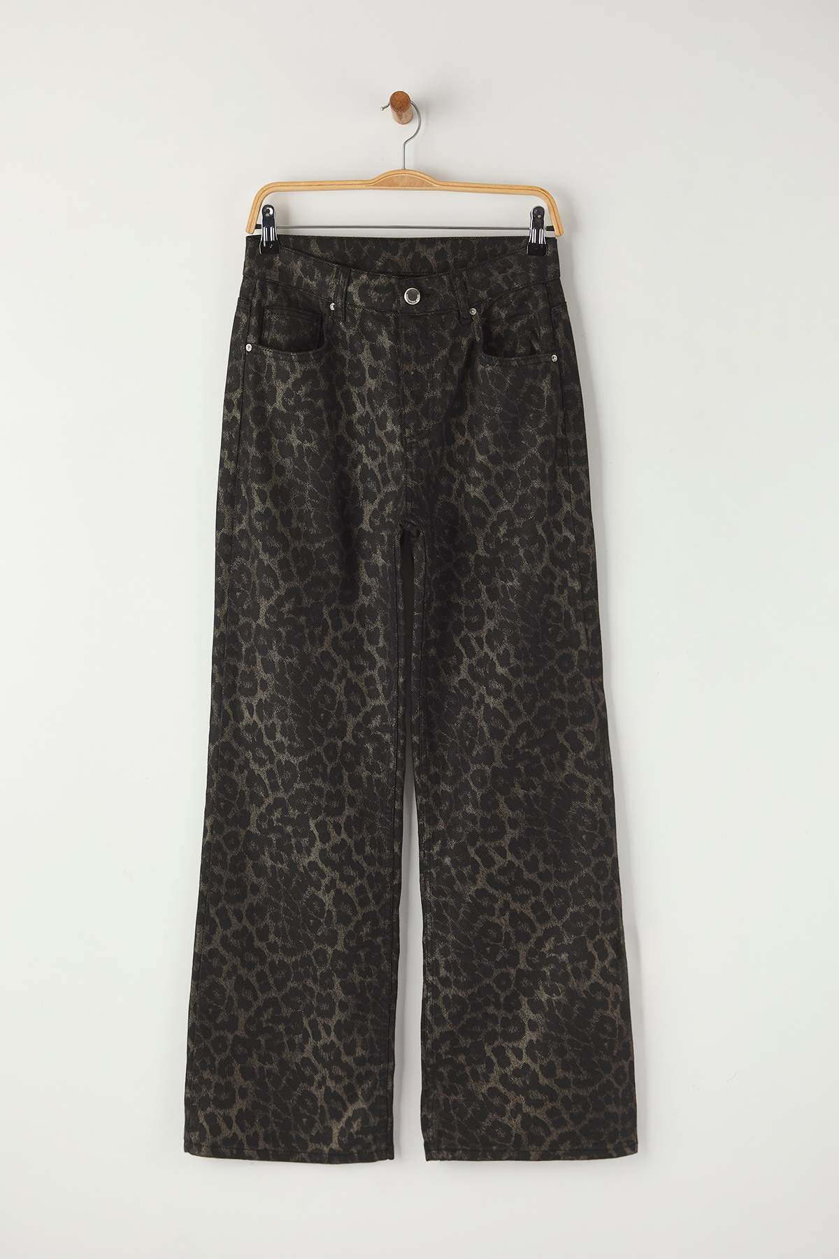 Çok Renkli Leopar Desenli Yüksek Bel Wide Leg Geniş Paça Jeans TWOAW26JE00154