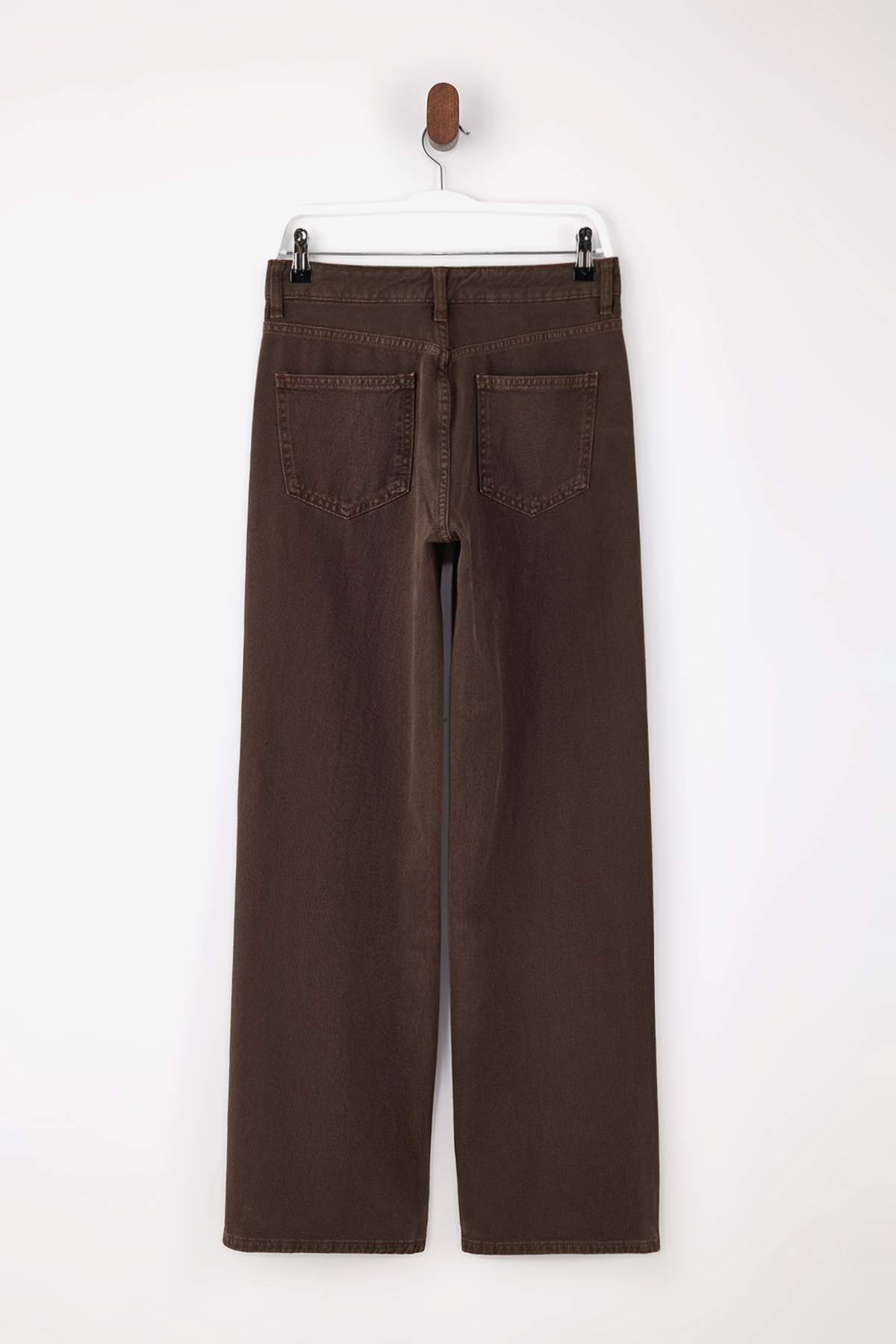 Kahverengi %100 Pamuk Yıkama Efekli Normal Bel Wide Leg Jeans TWOSS26JE00058