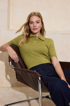 Trendyolmilla Sarı Polo Yaka Premium İplik / Özel İplik Triko İnce Bluz TWOSS25BZ00184